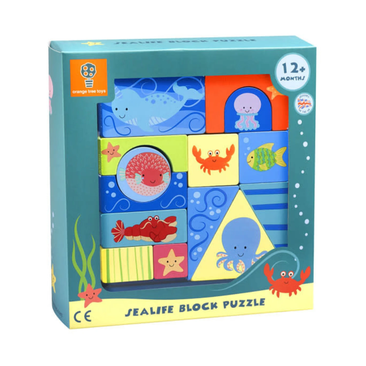 Wooden Sealife Block Puzzle Wooden Sealife Block Puzzle -Toy Store orange tree toys wooden sealife block puzzle